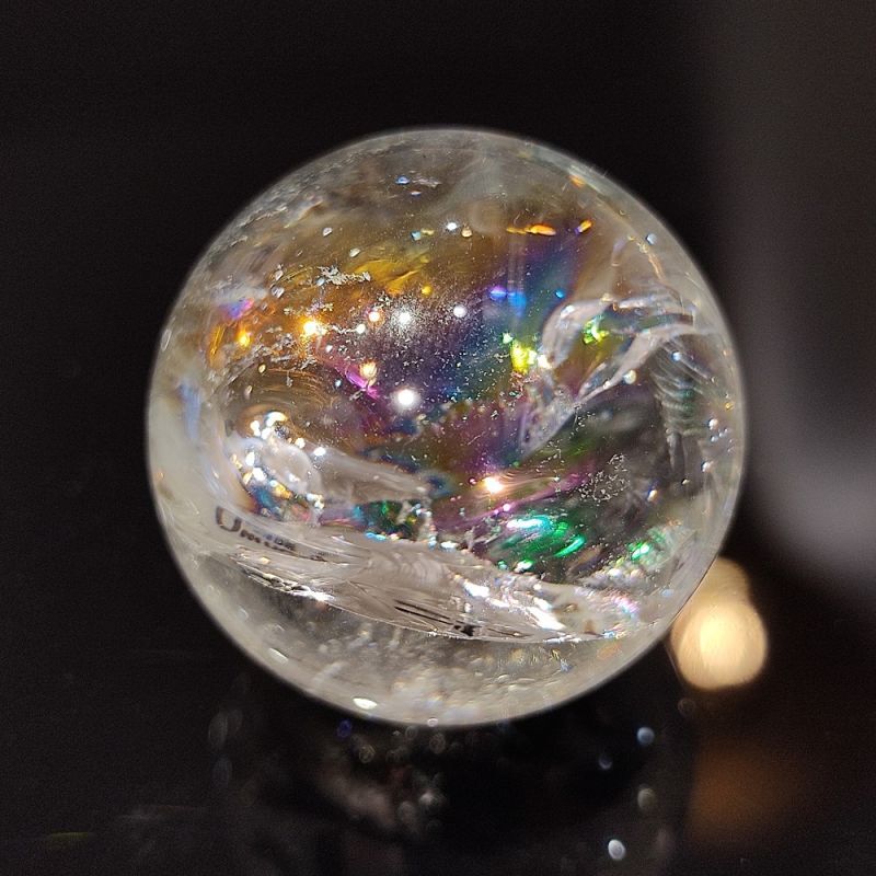 天然レインボー水晶 丸玉 虹の女神 一点物！！ 25mm（めのうリング台座 